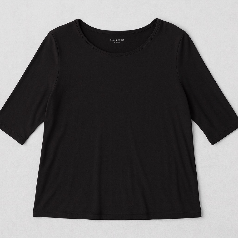 Charter Club Woman Pima Cotton Top – ¾ Sleeve Tee, Black - 2X